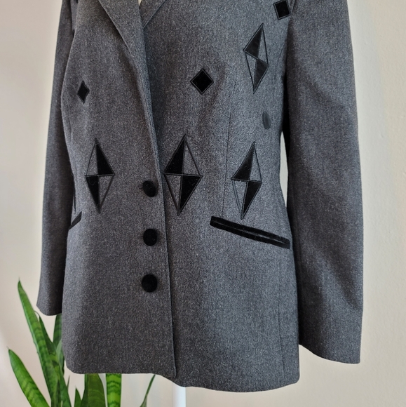 VTG 80s Louis Féraud Velvet Applique Blazer Jacket - Picture 5 of 12